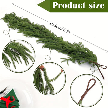 1pc, 6ft Lifelike Artificial Norfolk Pine Garland - Realistic Green Vine For Dining, Mantle & Outdoor Christmas Decor